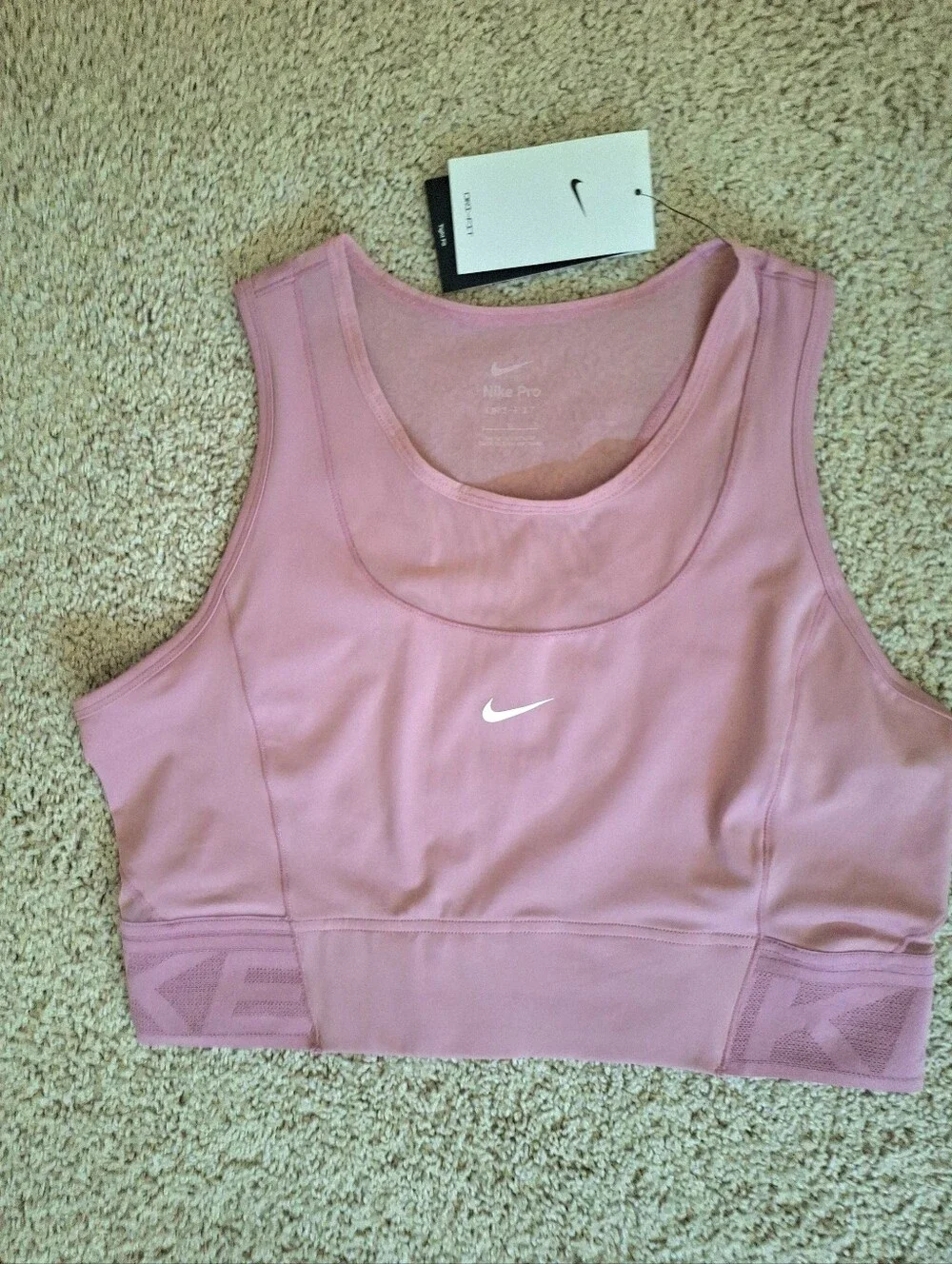 Nike Women's Pro Dri-FIT Cropped Dusty Pink Mesh Panels Cropped Tank Top Large